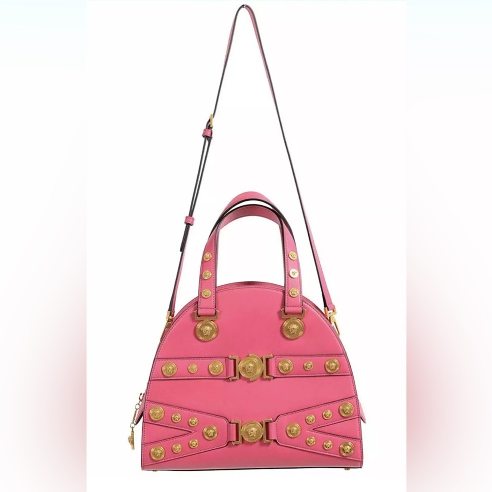 VERSACE TRIBUTE LINE Pink leather handbag With gold Medusa medallions NWT - Picture 2 of 10